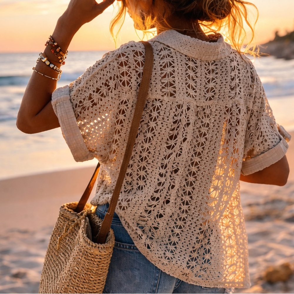 Khaki Colour Crochet Style Top